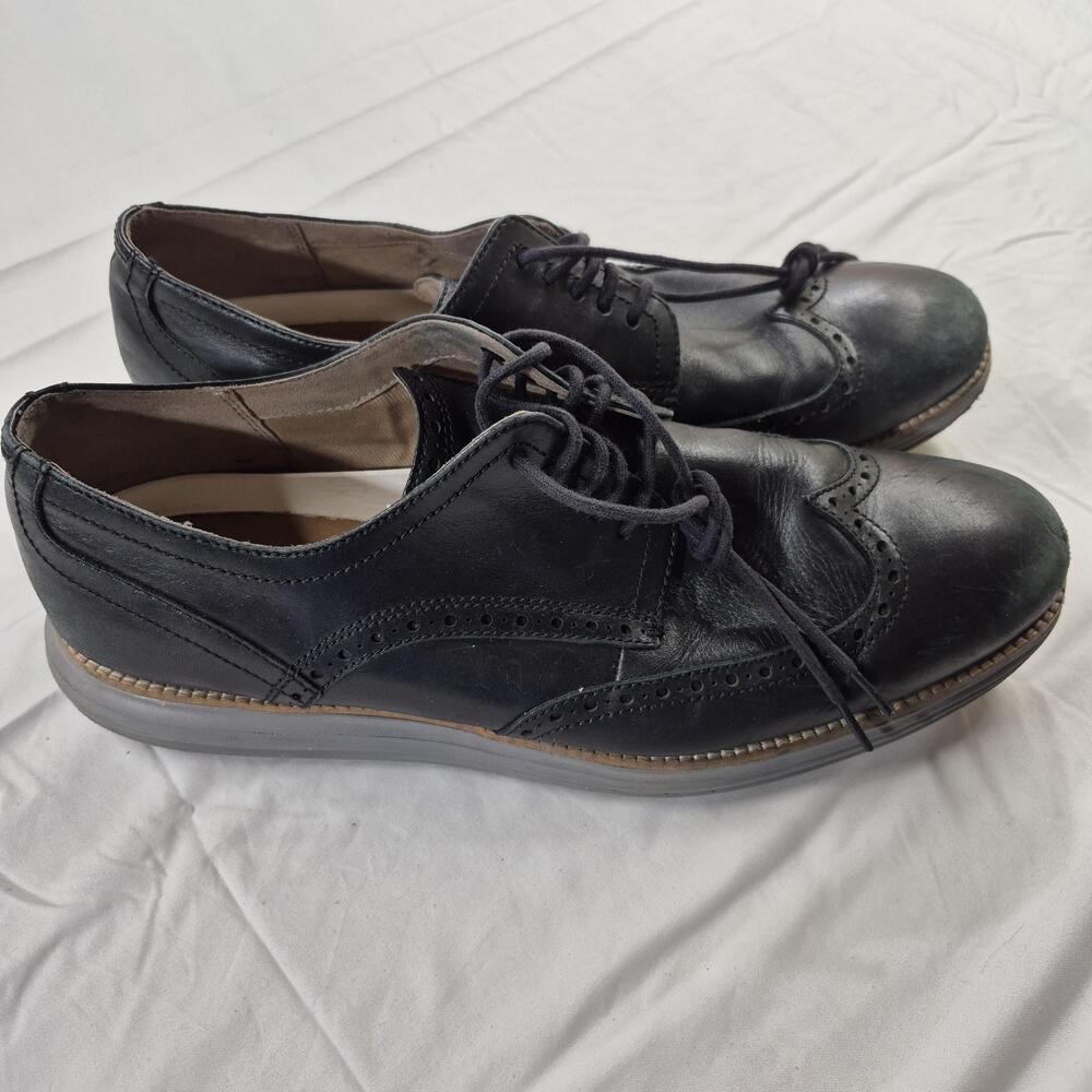 Cole Haan Shoes Mens Size 11.5 M Black Leather Wingtip Brogue Grand.OS Dress